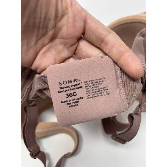 SOMA Hush Brown 36C Stunning Support Geo Lace Lined Balconette Bra - Picture 7 of 8